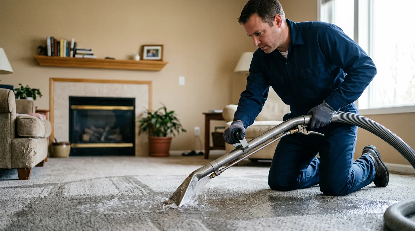 Water damage restoration technician working near Hawkins, WI